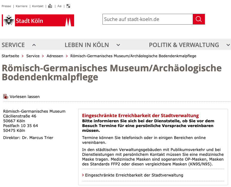 Köln - Römisch-Germanisches Museum/Archäologische Bodendenkmalpflege